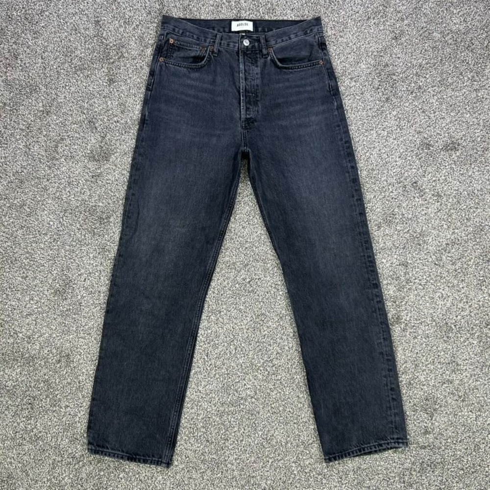 Agolde 90s Jean Button Fly Tar Black Denim Women 27 Dark Wash Straight Fit 31x30